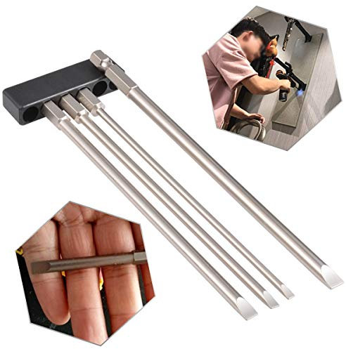 HOHXEN 4 Stück 150mm Schlitz Schraubendreher Bit Set Magnetische Flachkopf Bits S2 Legierter Stahl 1/4 Zoll Sechskant Schaft Schraubendreher Bit Set - Dia 3mm 4mm 5mm 6mm