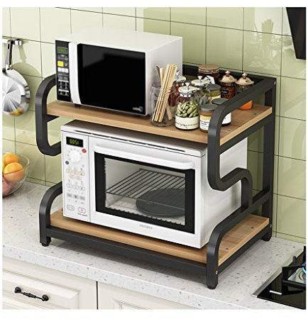 PGKTKCWH Organizer Painted steel frame microwave oven/kitchen rack rice cooker storage counter and cabinet rack oven rack (double layer) Shelving Unit (Color : D)