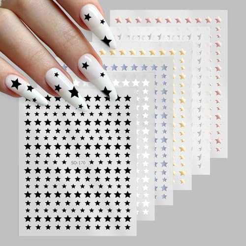 6 Sheets Stern Nagelsticker Metallic Star Nail Decals 3D Self-Adhesive Holographic Laser Nagelsticker Nail Supplies for Nagelkunst Design Shiny DIY Manicure Decoration Accessories for Women