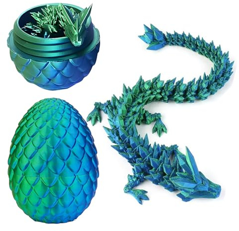 JurciCat Oeuf De Dragon Imprimé en 3D avec Dragon Figures Mobiles De Dragon pour Noël Pâques Pâques Anniversaire Carnaval Adultes Enfants Cadeaux Jouets(Vert)