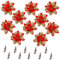 Earlyred 10 Stück Weihnachtsstern-Blumen, 14 cm, künstliche rote Glitzer-Blumen, Weihnachtsschmuck mit Clip und Stielen für Weihnachtsbaum, Neujahr, Hochzeit, Party, Dekoration