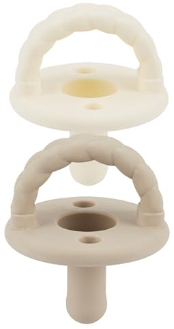 Itzy Ritzy Silicone Pacifiers for Ages 6-18 Months – Itzy Soother Pacifiers Feature Collapsible Handle & Two Air Holes for Added Safety – Set of 2 in Buttercream & Toast