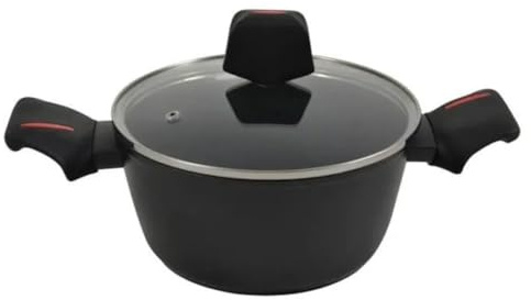 Royalty Line Faitout avec Revêtement Marbre, Couvercle en verre, Induction, 2 Litres, 20 cm, Noi