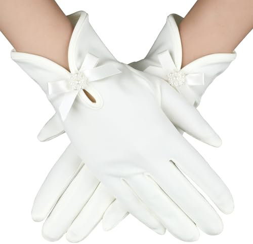 HaiFafafaing Weiß Handschuhe Damen Elegante Brauthandschuhe Kurze Handschuh Brauthandschuhe Elegant Formelle Oper Hochzeits Anzughandschuhe für Damen Braut Kostüm Hochzeit
