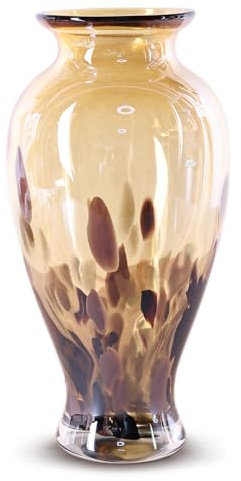 Vase en verre ambré doré de 30 cm de haut, beau vase en verre soufflé à la main, art moderne, décoration d'intérieur, vases colorés à large goulot pour cheminée, centre de table, entrée, salon