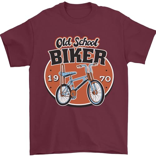 Old School Biker Bicycle Chopper Cycling Mens T-Shirt 100% Cotton Maroon XL