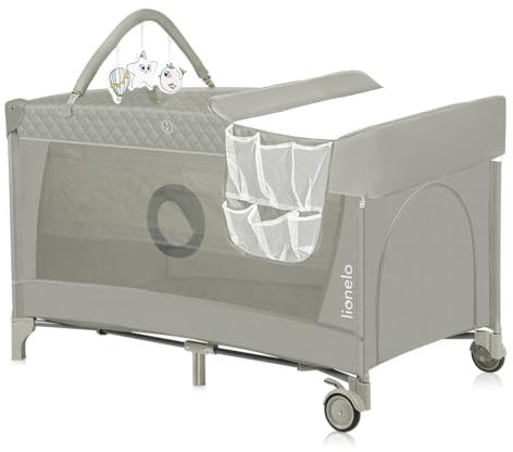 Lionelo Flower 4in1 Reisebett Baby, Laufstall Baby mit Seiteneingang, Wickeltisch, Zwei Matratzenaufhängungshöhen, Spielzeugbogen mit Spielfiguren, Rollen, Tragetasche