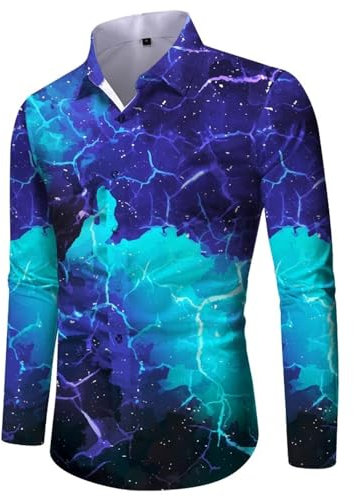 Mode Shirt Herren Bankett Abschlussball Vintage Longsleeve Shirts Leichte Trend Gutaussehend LongsleeveTops Dünn Einzigartig Druck CasualShirt AF-06 L