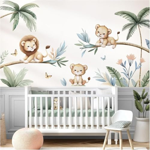 Wandsticker Dschungel Tiere Set Wandtattoo Safari Kinderzimmer Schlafzimmer Palme Wandaufkleber Löwen Babyzimmer Wanddeko