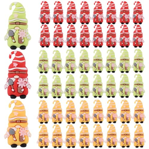 Lyreh 48pcs Mini Spring Gnomes, PVC Material Cute Flower Tiny Gnomes Garden Figurines Colorful Miniature Dwarf Statues for Spring Garden Decoration Small Landscape