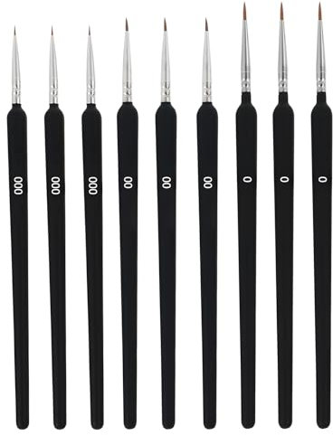 9 Pcs Fine Detail Paint Brushes, Professional 000/00/0 Model Paint Brushes, Practical Design Fine Tip Paint Brushes Set for Miniatures, Canvas, Nail Art，Ideal for Acrylic, Watercolor & Oil Painting