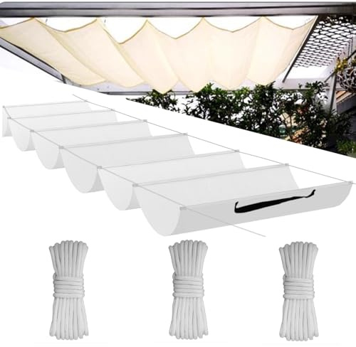 Einziehbare Welle Sonnensegel,Wellenmarkise Verstellbar Schutz vor UV-Strahlungen,Sonnenschutz,Wasserdicht,Garten,0.6x5.5M,Weiss