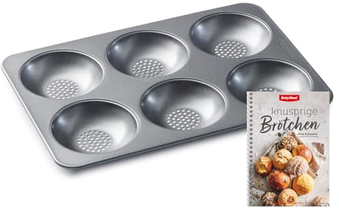 Betty Bossi Brötchen-Backset: Metall-Backform & Rezeptbuch mit 30 Rezepten für perfekt knusprige Brötchen – Brotbackform für 12 Stück – Backset für Anfänger & Profis – Antihaftbeschichtet & Hochwertig