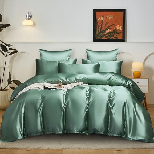 YASMENG Biancheria da letto in raso 135 x 200 cm, tinta unita, Deluxe, 2 pezzi, con chiusura lampo, federa 80 x 80 cm, 1 set