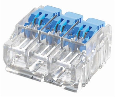 LumenEco 3 Port Reusable Electrical Wire Lever Cable Connectors, 4mm Compact Push-In Splicing Terminal Blocks for Solid and Stranded Wires, Easy Lock, Safe, UK Standard – Blue & Clear (1)