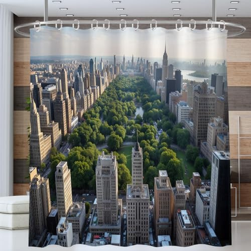 Duschvorhang 180x180cm,Grün Shower Curtains Mit 12 Haken,Central Park New York City Badezimmer Vorhänge Anti Schimmel Waschbar Wasserdicht,Stadt Architektur Duschvorhänge Polyester für Badewanne