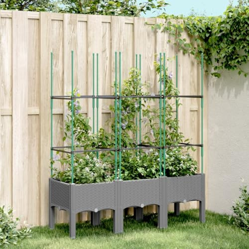 KTHLBRH Pot de fleurs avec treillis gris clair - Pot de fleurs d'extérieur pour terrasse et jardin - 120 x 40 x 142,5 cm - PP