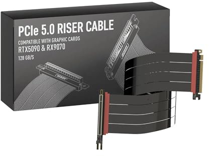 LINKUP - AVA5 Armour PCIE 5.0 Riser-Kabel [60cm (Gesamtlänge 64cm)] RTX5090 RX9070 GPU Bereit | x16 128GB/s Geschwindigkeit | PCIe 4.0 & WRX80/WRX90E Kompatibel | Rechter Winkel Schwarz