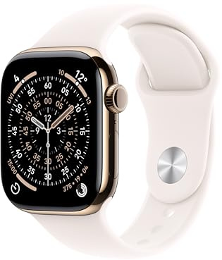 Apple Watch Series 11 GPS + Cellular 42 mm Smartwatch mit Titangehäuse in Gold und Sportarmband in Blassrosa (M/L), Schlafindex, Fitnesstracker, Gesundheitsüberwachung, Always-On Display, Wasserschutz