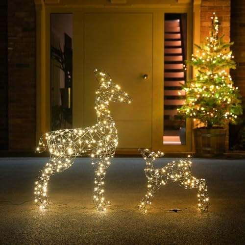 Festive Lights 2er Set 90 und 40cm LED Rentier warmweiß Mutter und Kitz strombetrieben Weihnachtsbeleuchtung für außen und innen Weihnachtsfigur Weihnachts Deko Beleuchtetes Rentier (REH & Kitz)