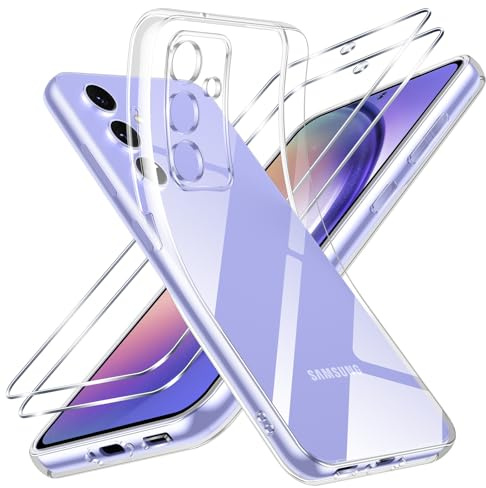 Vauki Klar Hülle für Samsung Galaxy A54 5G, 1 Handyhülle mit 2 Stück Panzer Schutz Glas, Weiche TPU Transparent Silikon Case, Militärischer Schutz Stoßfest Schutzhülle Dünn Durchsichtige Cover