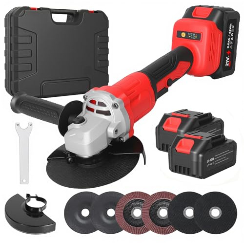 Akku Winkelschleifer 125 mm fur Maa-kita, 21V Akku Flex mit 2× 3.0Ah Akkus & Ladegerät, Bürstenloser Motor Winkelschleifer Akku mit 6 Sägeblätter, 12000U/min, für Präzises Trennen