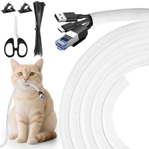 CoKeeSun Cable Tidy Sleeve 3m-10mm,Dog and Cat Cord Protector 9.8ft-3/8inch | Flexible Cable Management Sleeve Split, for 2-3 Wire Organiser, Self-Closing Tube for Desk, USB, TV, PC, Home