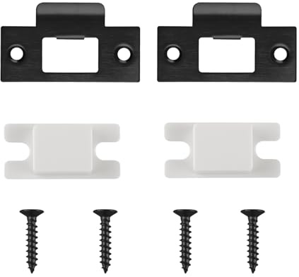 Hopzab 2Pcs Stainless Steel Door Strike Plate, 70mm x 40.3mm Latch Plate,Mortice Lock Replacement with Matching Screws and Reinforcement for Internal Doors(Black)