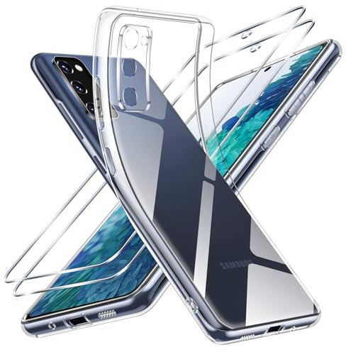 Vauki Klar Hülle für Samsung Galaxy S20 FE 5G/4G, 1 Handyhülle mit 2 Stück Panzer Schutz Glas, Weiche TPU Transparent Silikon Case, Militärischer Schutz Stoßfest Schutzhülle Dünn Durchsichtige Cover