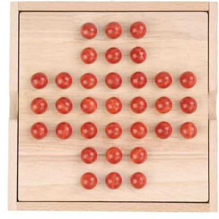 Solitaire-Brett Aus Holz – 15 cm Großes Klassisches Strategiespiel | Pädagogisches Sprungschach-Puzzle | -Denk-Rätselspielzeug Für Studenten, Erwachsene, Familien | Tischbrettspiel,