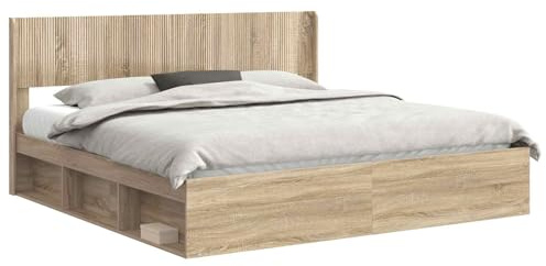 vidaXL Bettgestell mit Stauraum und Kopfteil 3 pcs Holzwerkstoff, Moderne Bettgestell, rechteckig, Stauraum, Latten-Design, praktische Möbel für Dein Schlafzimmer