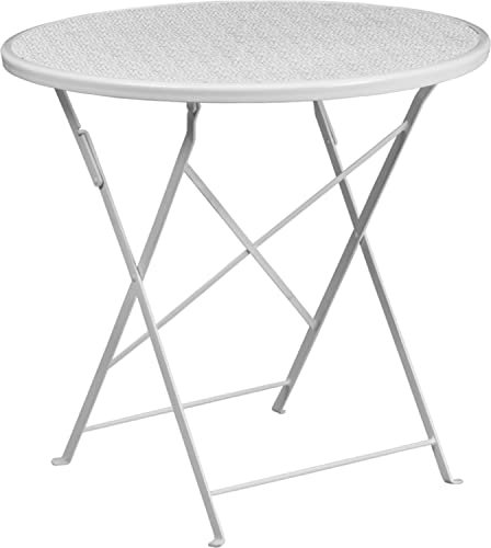 Flash Furniture Oia Klappbarer Terrassentisch aus Stahl, für drinnen und draußen, 76,2 cm, Weiß