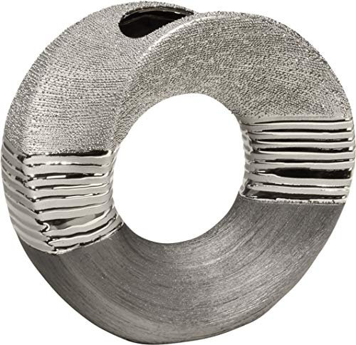 GILDE Moderne Vase Keramikvase Tischvase Dekovase Vase mit Loch grau silber, 23x9x22 cm