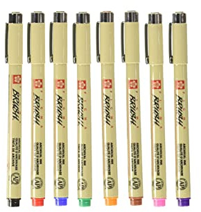 Sakura Pigma Micron Drawing Pen Set, Black Ink, Asst Colour BR - 8 Pen