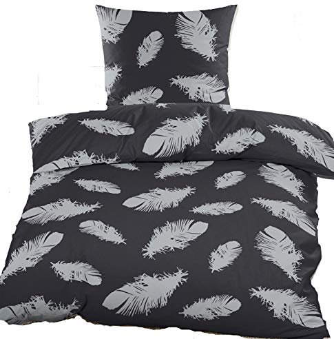 KH-Haushaltshandel Biber Winter Bettwäsche 135x200 + 80x80cm, Federn, DKL.grau, Baumwoll Mischgewebe (40122)