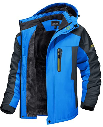 MAGCOMSEN Skijacken Herren Gefüttert Winterjacke Atmungsaktiv Softshelljacke Warme Outdoorjacke Herren Wanderjacke Dicke Windjacke Freizeit Angeljacke mit Stehkragen Blau L