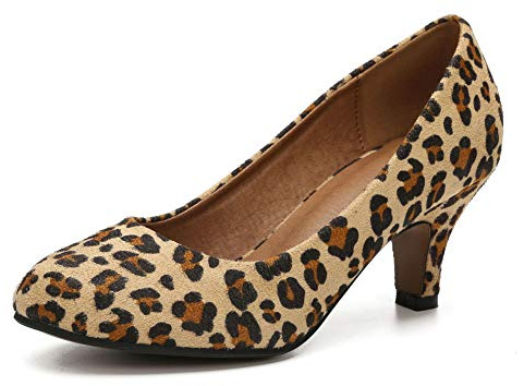 Women's Classic Round Toe Pumps, Mid Kitten Heel, Office Dress Shoes, Matt White, 4 UK
