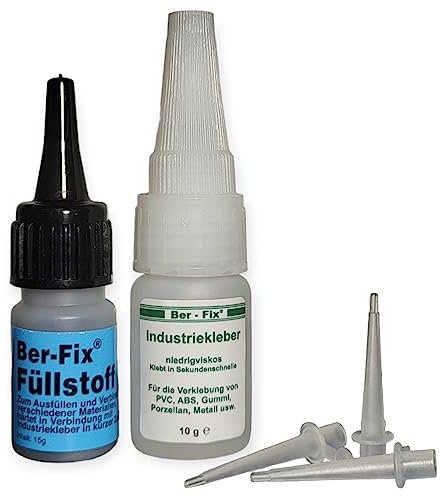 Ber-Fix Füllstoff Set S Schweißnaht Kleber aus Berlin schwarz aus 10g Industriekleber und 15g Granulat 2k Kleber extra stark Metall Kunststoff PVC ABS PLA + 3 Spitzen