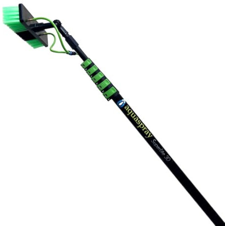 Water Fed Pole Kit - Outdoor Window Cleaner Window Glass Solar Panel Cleaning System - 3-in-1 Washing Equipment Tool Solution: Lightweight 30 Feet Pole, Scrubber Brush & Hose Spray Washer by Equipmaxx