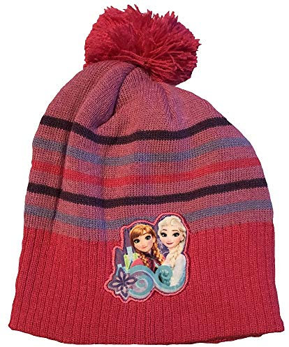 Die Eiskönigin Strickmütze aus Acryl mit Anna und Elsa dunkelrosa