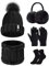 UMIPUBO Mütze Schal Handschuh Sets für Damen 5 in 1 Strickmütze Schal mit Fleecefutter Touchscreen Handschuhe Winterzubehör Ski-Set Wärmer Ohrenschützer Baumwollsocken (Schwarz-A)