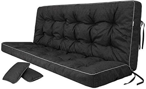 PillowPrim Schwarz Sitzpolster für Hollywoodschaukel, 150 cm Sitzbank mit Rückenlehne, Gartenschaukelkissen, Ideal für Loungemöbel und Gartenbank
