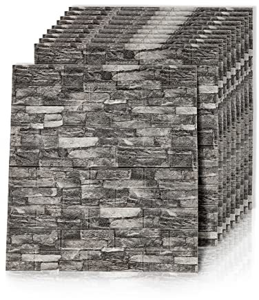Shikha 10 Packungen 3D-Stick-Tapete, selbstklebende Ziegelstein-Paneele, für Wohnzimmer, Schlafzimmer, Hintergrund-Wanddekoration (10, schwarz-grauer Granitstein)