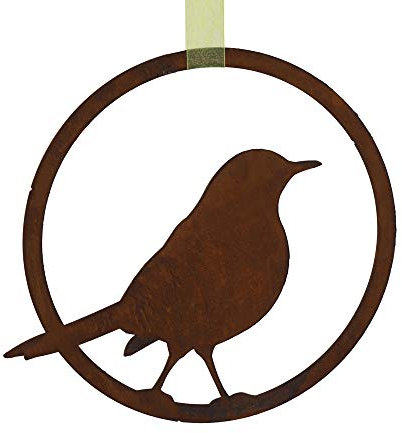 Dekofigur im Rost Design Vogel im Ring, Amsel zum Hängen - Rostfigur für den Garten, Gartendeko