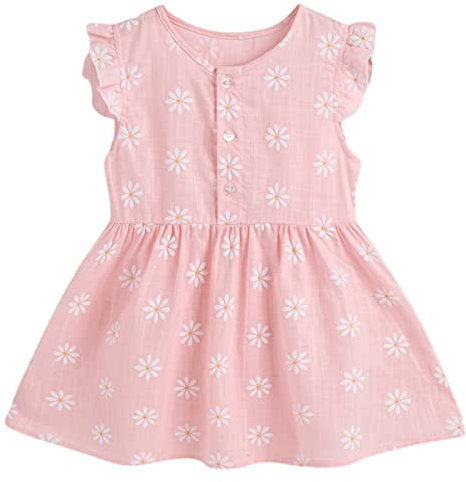 amropi Vestito Margherita Stampa Vestiti Bambina Abito Manica Volant Abitini Estivi Bimba Abiti Rosa,2-3 Anni