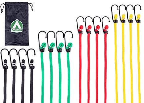 Zamper Spann-Gummis mit Haken Set - 12 STK Expander Spann-Gurte 27-72cm - Gepäckspanner Camping Angeln Trekking & Mehr
