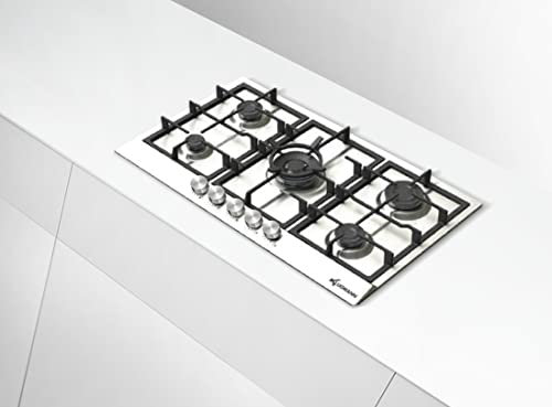 Klugmann Gas-Kochfeld Design KT905XX 90cm Einbau Edelstahl Gaskochfeld 5 Brenner, WOK-Brenner 4 kW! automatische Gasabschaltung, Drehknöpfe aus Metall, Made In Italy.