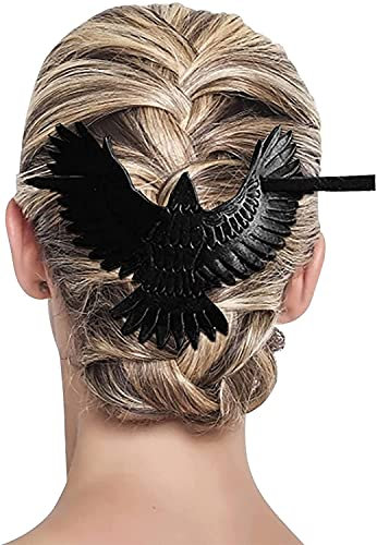 Haarnadel mit schwarzem Rabe, Haarspange Krähe, Metallhaarnadel Rabe, Gothic Haarschmuck für Frauen, Halloween Haarspangen Fledermaus Haarnadel (Krähe)