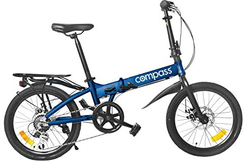 Compass 20 Zoll Aluminium Faltrad I Leicht & Kompakt I Shimano 7-Gang I Mit Scheibenbremsen & Reflektoren | Ideal für Reisen & Alltag