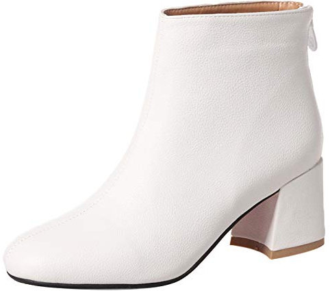 Bviennic Donna Ufficio Comfy Punta Rotonda Tacco A Blocco Stivali Chelsea Sposa Vestito Chunky Inverno Warm Mens Ankle Stivaletti Zip Bianco Numero 38 EU-39Cn